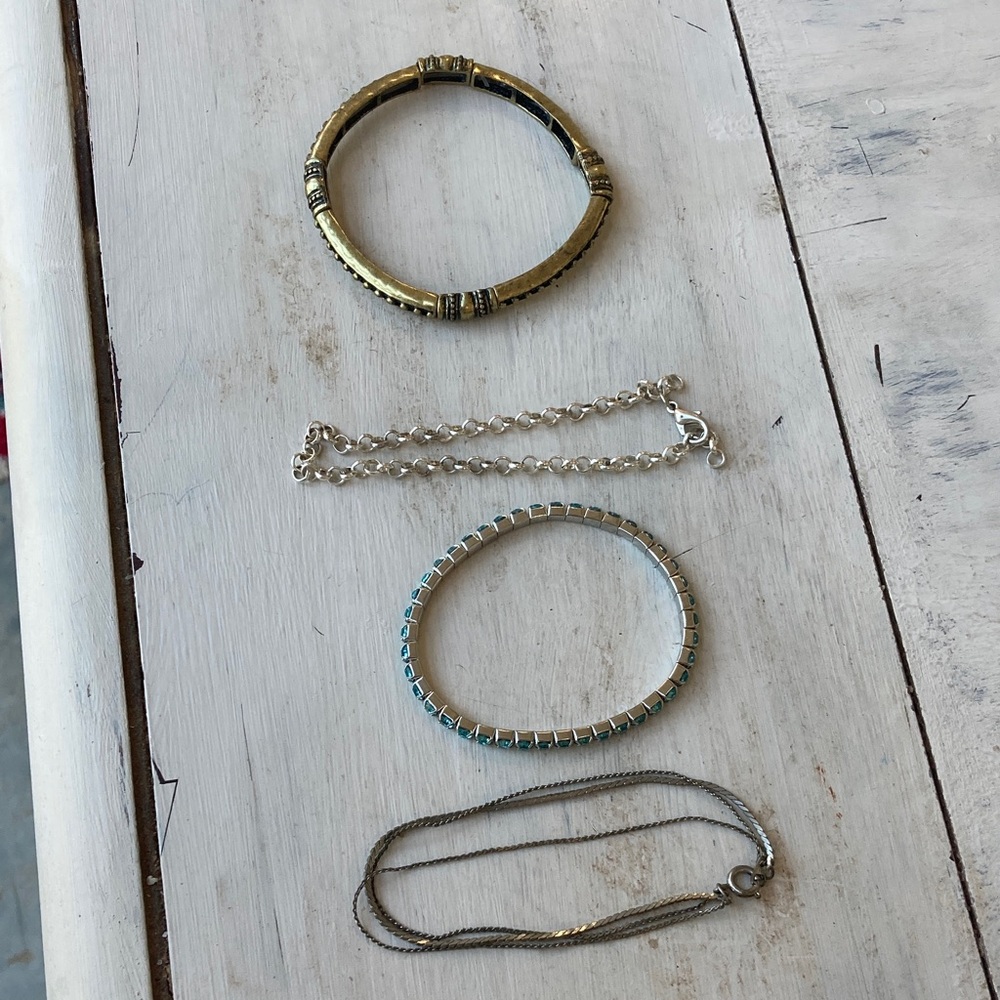 Elegant Gold and Silver Bracelet Set lot. Serpentine triple stretch rhinestone